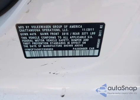 2012 Volkswagen Passat 2.5L Sel Premium из США, поврежденный, VIN 1VWCP7A30CC030853